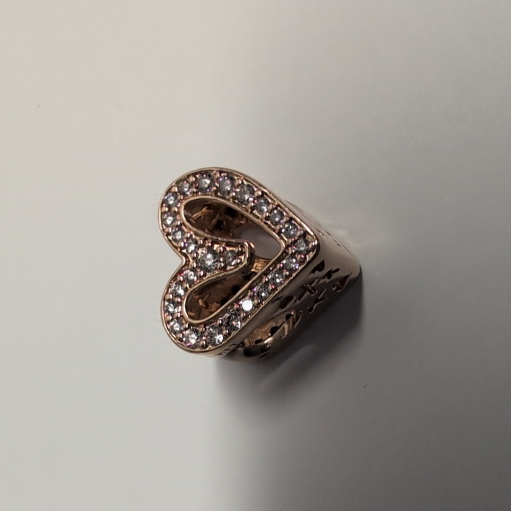 Pandora Rose Gold Heart Charm with Clear Stones